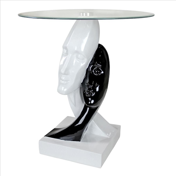 Lovers In Black And White Sculptural Glass-Topped Table